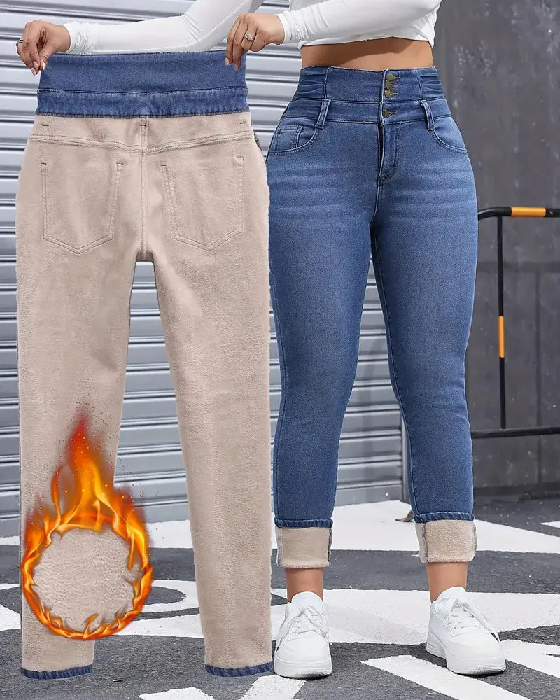 Fleece Lined Jeans - Pantalón elastico ajustado con Forro Polar