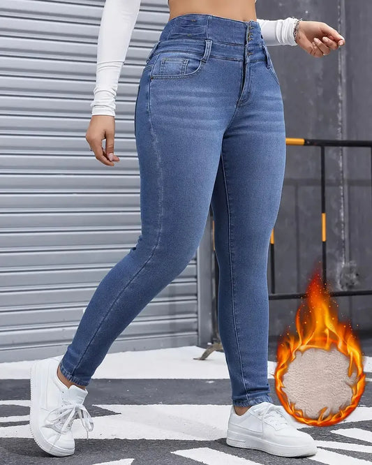 Fleece Lined Jeans - Pantalón elastico ajustado con Forro Polar