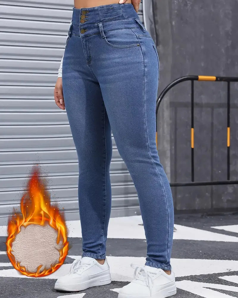 Fleece Lined Jeans - Pantalón elastico ajustado con Forro Polar