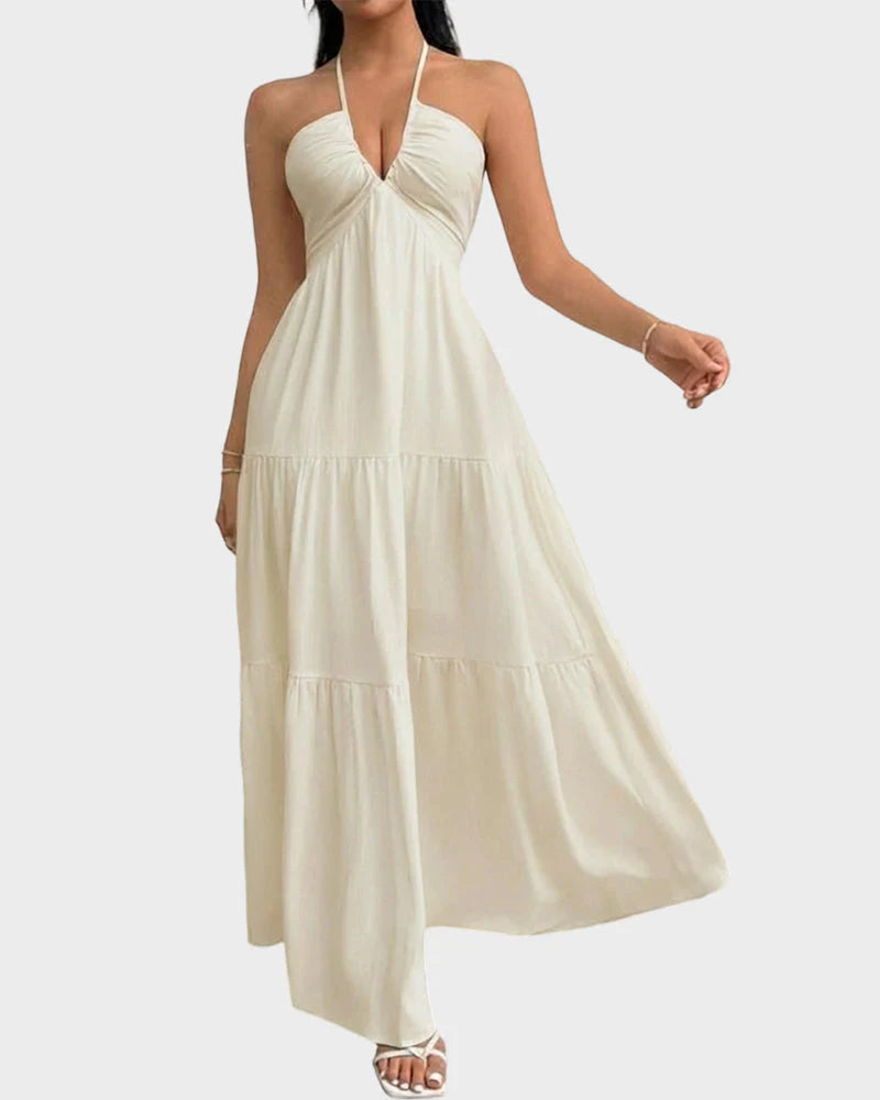 Open Back Dress - Vestido largo sin mangas con espalda descubierta y escote halter