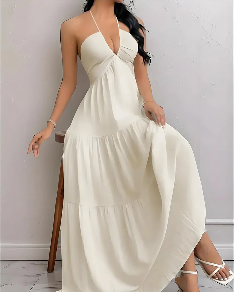Open Back Dress - Vestido largo sin mangas con espalda descubierta y escote halter