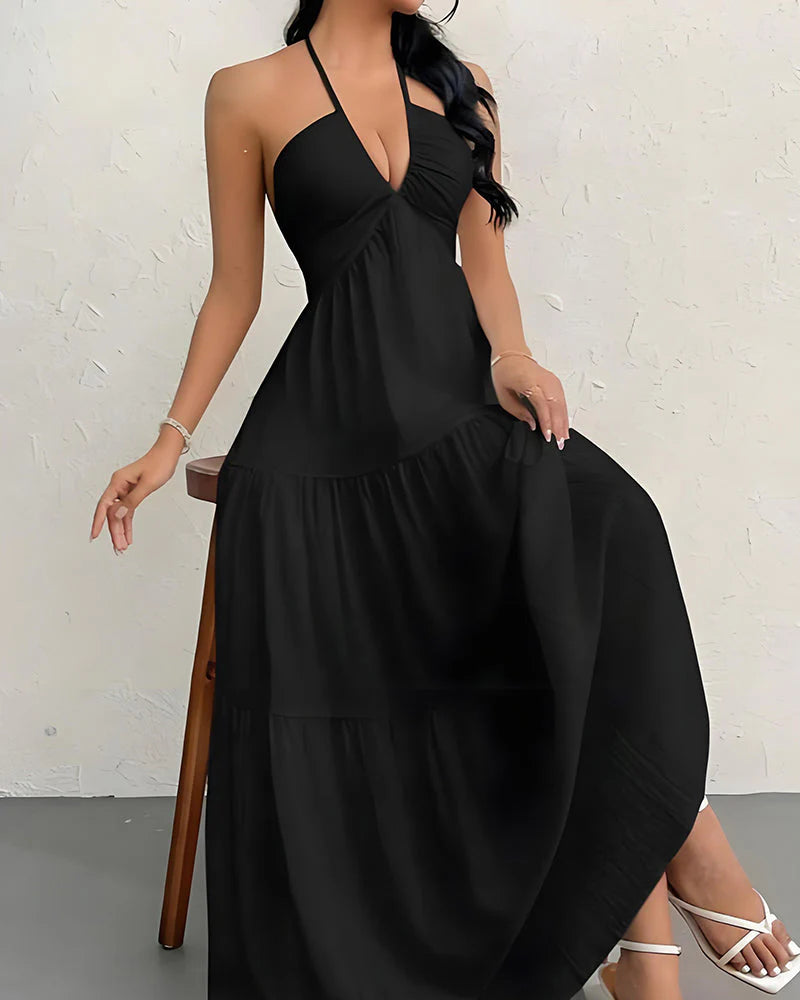 Open Back Dress - Vestido largo sin mangas con espalda descubierta y escote halter