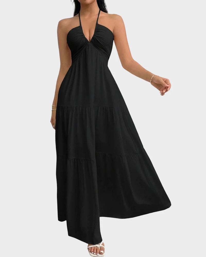 Open Back Dress - Vestido largo sin mangas con espalda descubierta y escote halter
