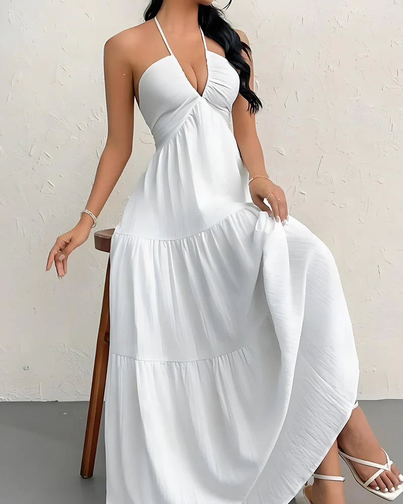 Open Back Dress - Vestido largo sin mangas con espalda descubierta y escote halter