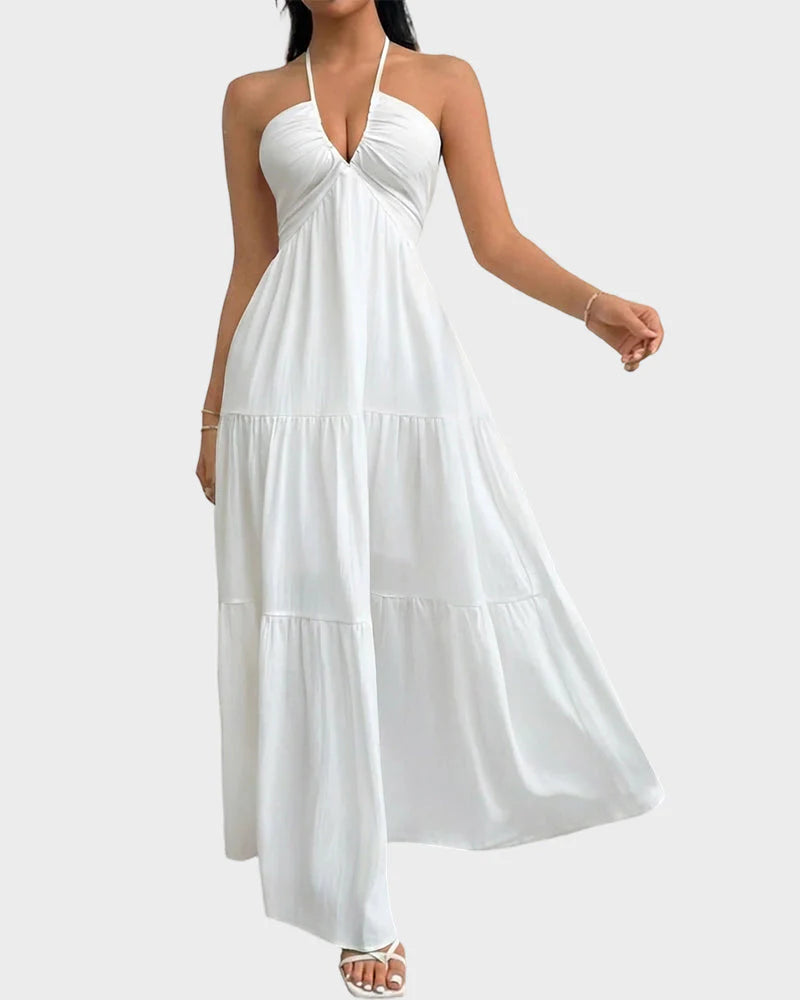 Open Back Dress - Vestido largo sin mangas con espalda descubierta y escote halter