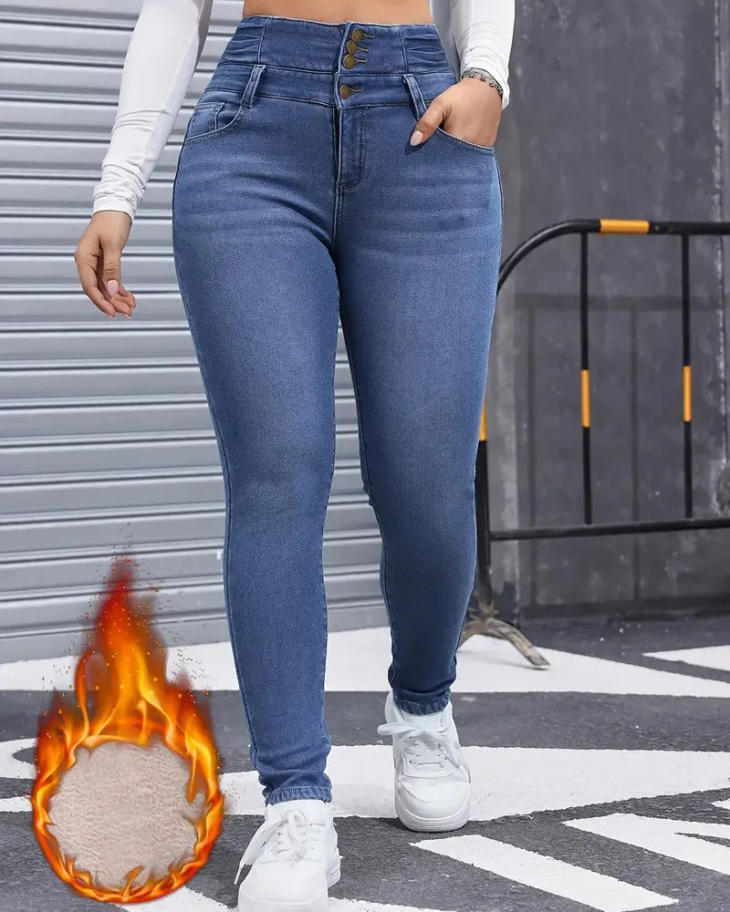 Fleece Lined Jeans - Pantalón elastico ajustado con Forro Polar